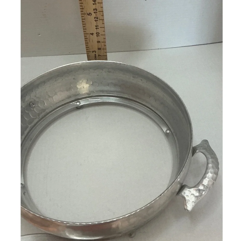 Vintage Hammered Aluminum Casserole Dish with Glass Insert Silver 9in